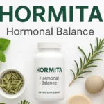 Hormita supplement bottle with natural herbs on a clean white wellness background