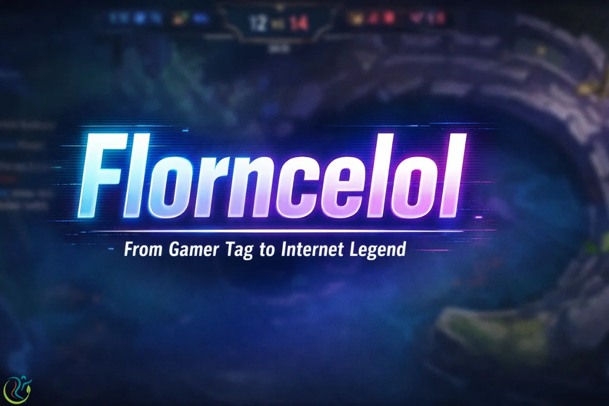 Florncelol gaming meme featured image showing bold neon text with a blurred League of Legends–style background