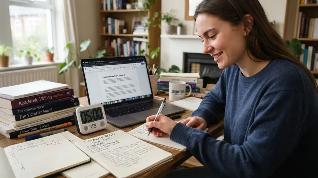 Person using a five minute timer to start an avoided task and overcome procrastination with a simple productivity technique