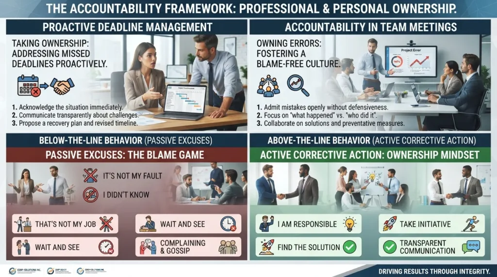 A professional workplace setting illustrating personal accountability examples, real-life scenarios, and team ownership.