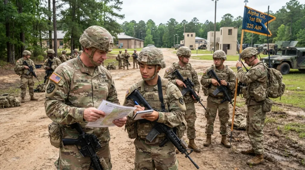 Soldiers demonstrating army discipline through proper standards, teamwork, obedience, accountability, and professional conduct