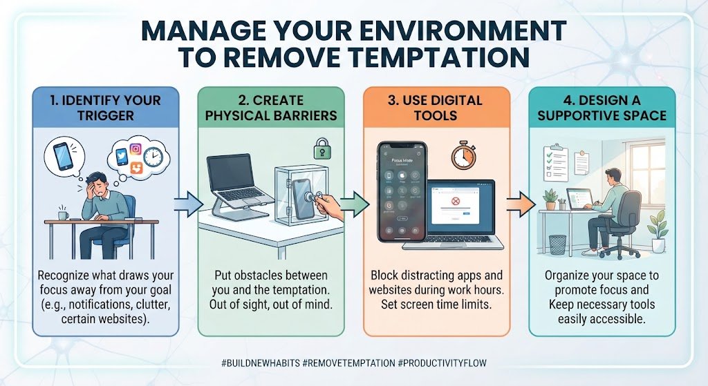 A visual infographic illustrating step-by-step task breakdown methods, micro-tasks, and implementation intentions to help students and professionals manage overwhelming workloads.