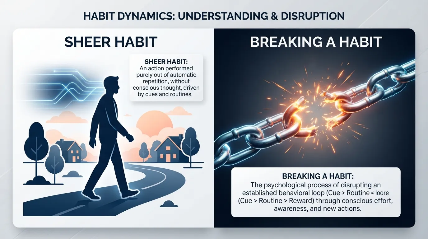 Infographic explaining common habit phrases like sheer habit and breaking a habit with clear definitions and examples.