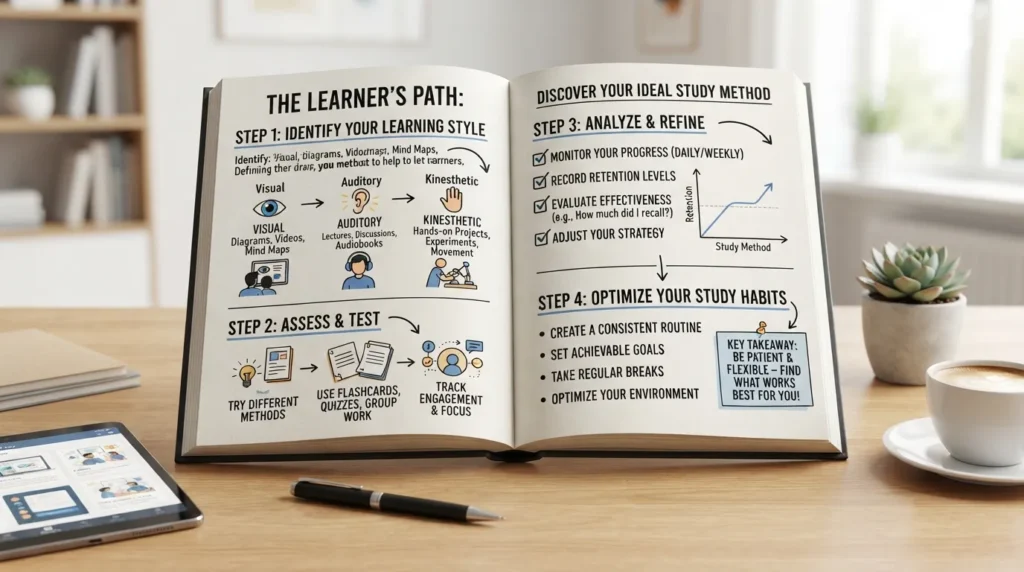 A student reviewing a personalized mini-guide and study schedule to determine their optimal learning method.
