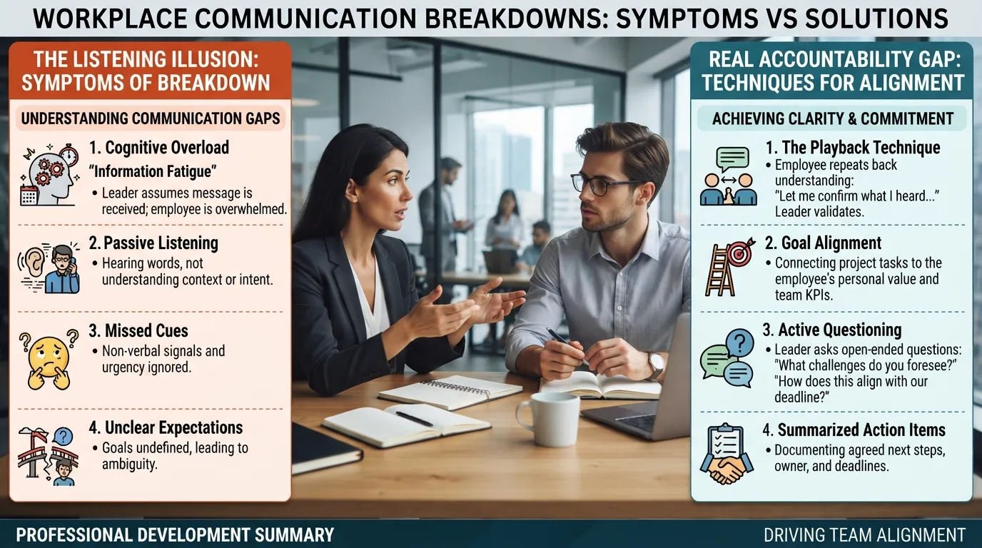 A manager conducting a focused one-on-one meeting with an employee to address communication barriers and resolve listening challenges in the workplace.