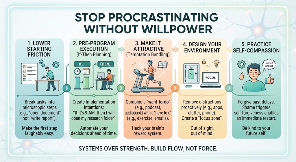 A comparative infographic contrasting standard behavioral procrastination with ADHD-related executive dysfunction, highlighting core differences in attention regulation and emotional avoidance.