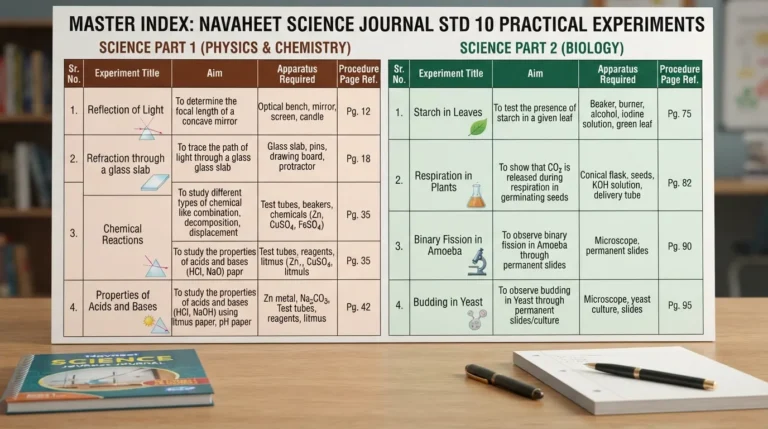 Navneet Science Journal Std 10 All Practical Answers Index