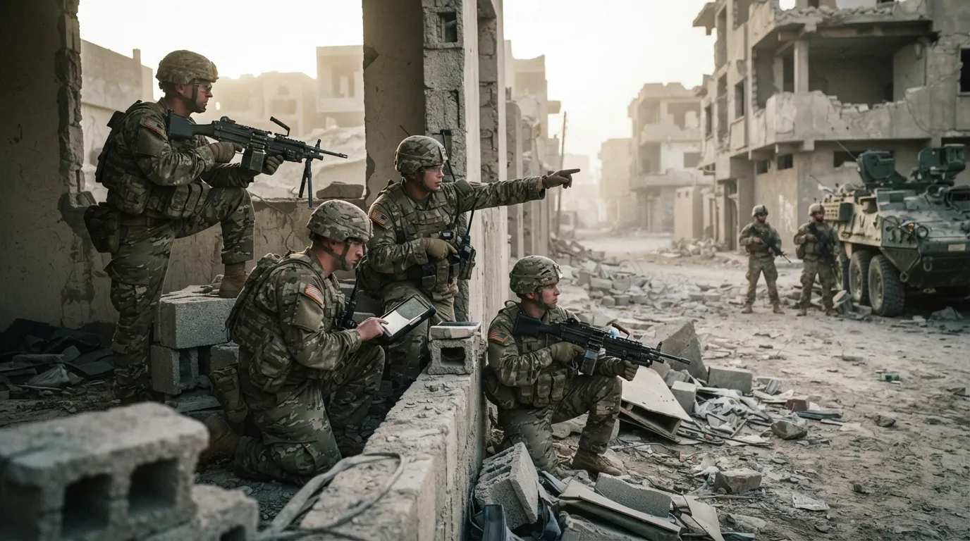 A real-world combat scenario photograph illustrating military discipline, unit trust, and tactical execution under pressure during a critical mission.