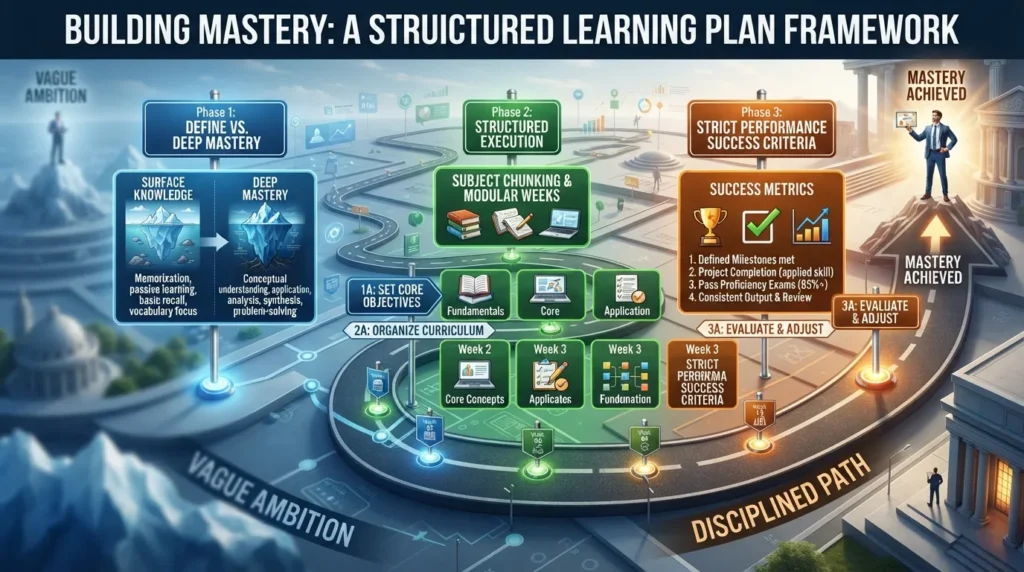 A student outlining a structured study roadmap and breaking down large learning topics into manageable chunks.
