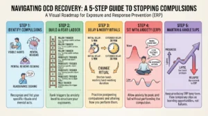 How to Break OCD Habits: A Step-by-Step Guide to Stopping Compulsion Infographic diagram illustrating a step-by-step process to identify, delay, modify, and resist OCD compulsions using ERP therapy principles.