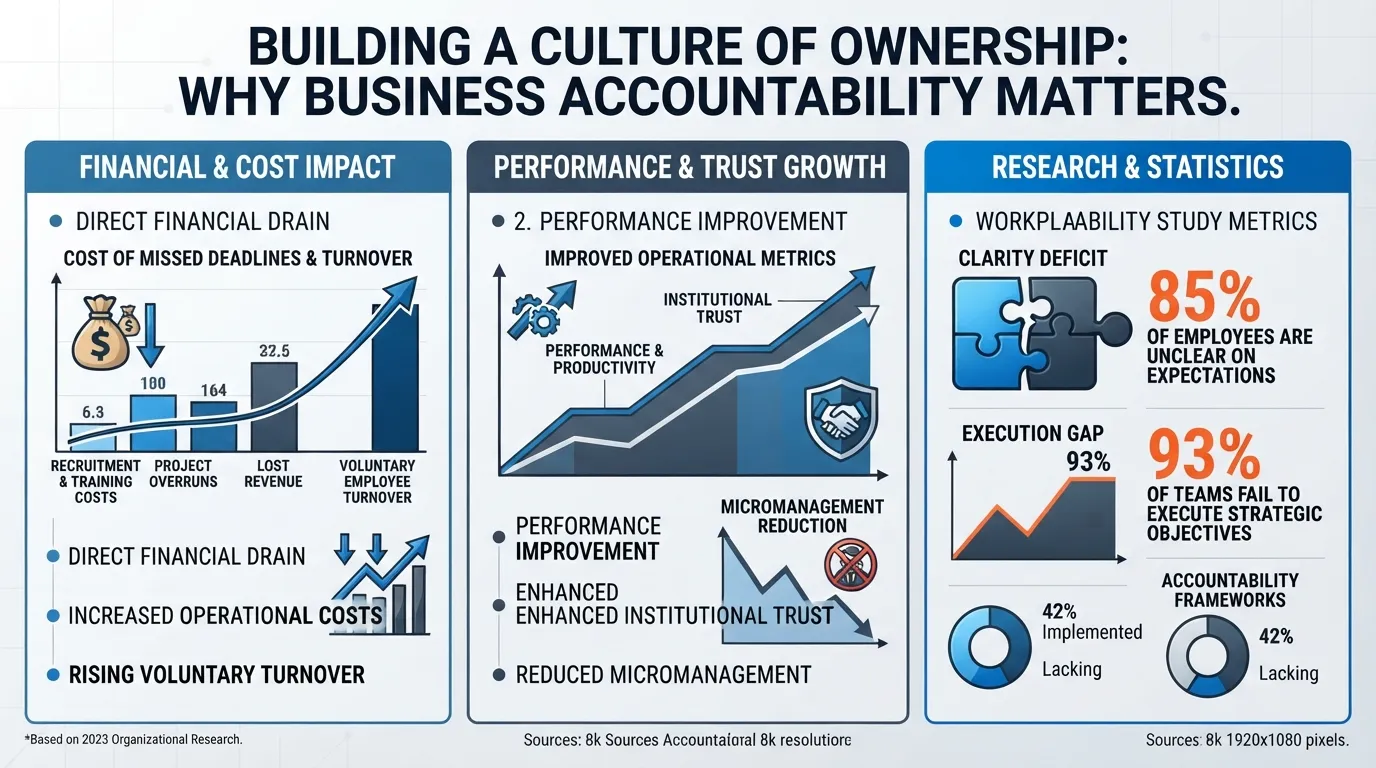 A professional team reviewing performance data and financial statistics to understand the impact of business accountability.