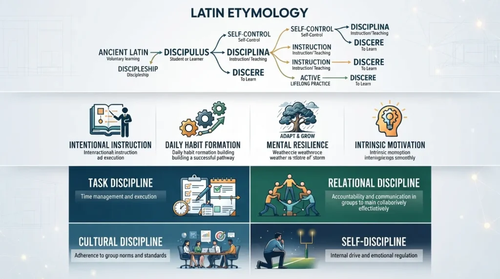 Infographic chart outlining the four types of discipline: task, relational, cultural, and self-discipline.