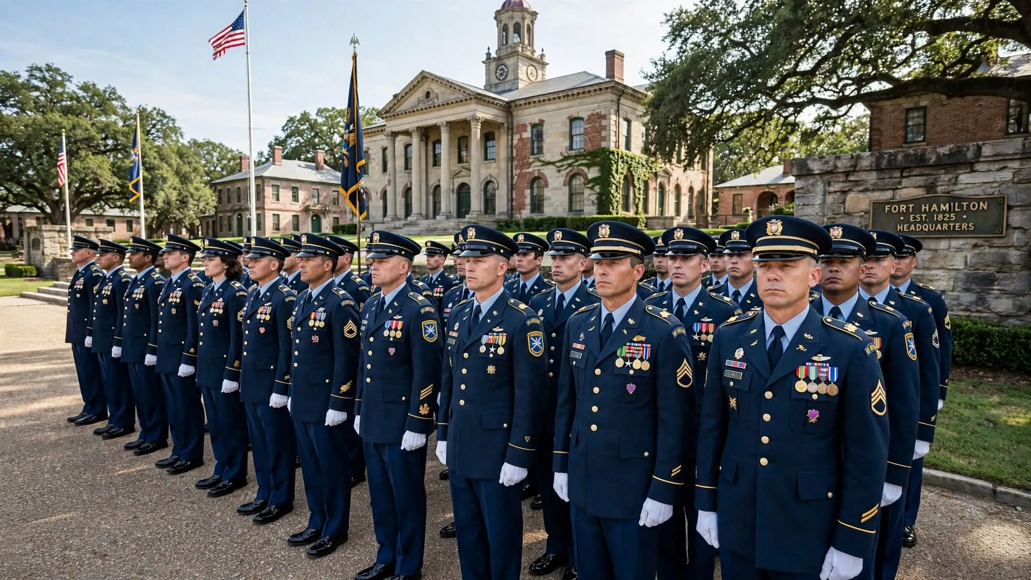Group of disciplined military personnel standing in a precise formation during a formal ceremony, representing structure and core purpose.