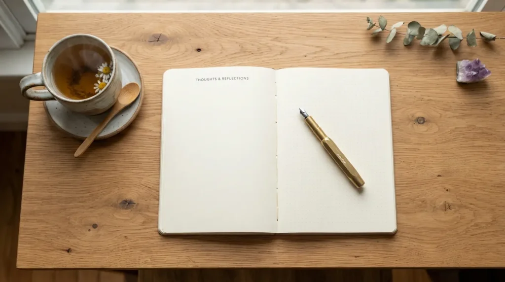 A person writing in a notebook, representing the meaning of self-journaling in English as a tool for personal reflection and emotional processing.