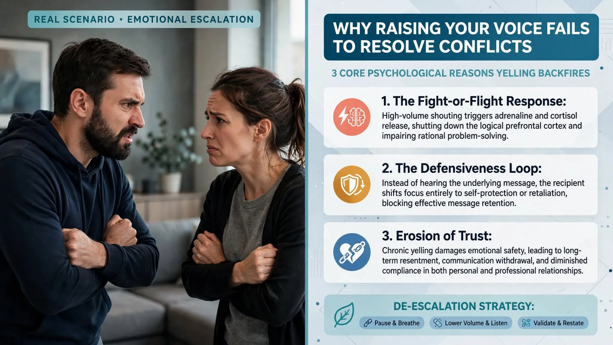 A frustrated parent and child facing each other during an argument, visually demonstrating why yelling backfires in communication and escalates conflict.