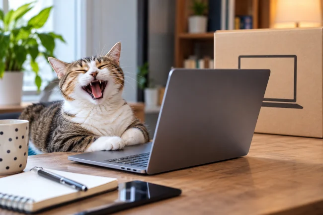 Funny New Laptop Status with a laughing cat