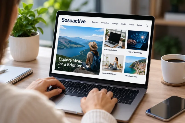 Sosoactive website displaying online magazine categories