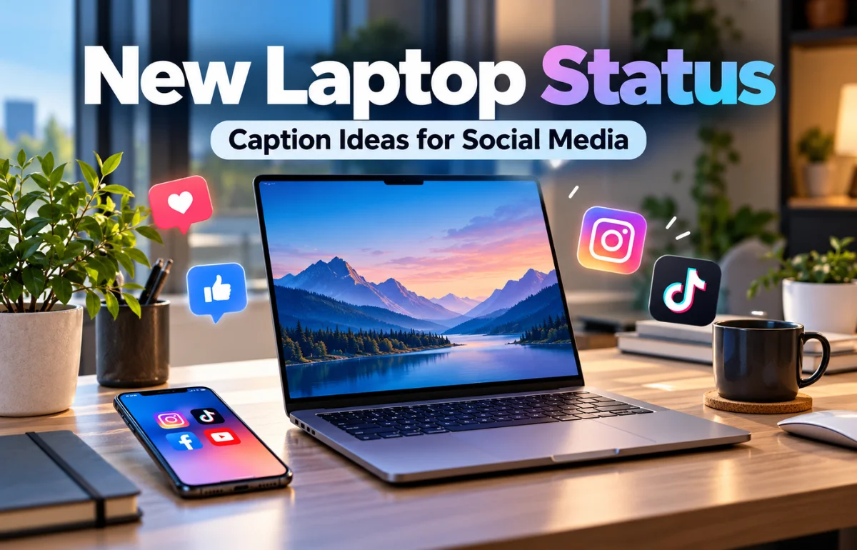 New Laptop Status captions for social media