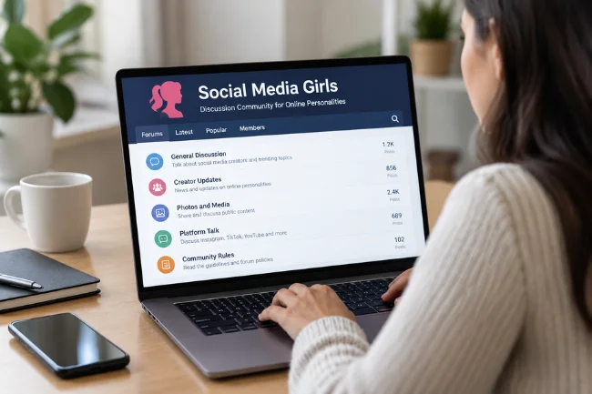 Social Media Girls forum displayed on a laptop